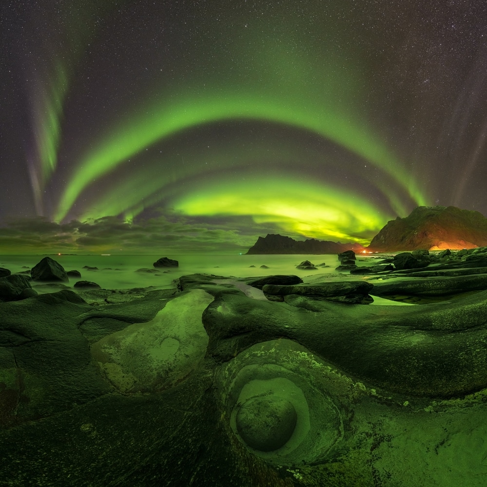 panorama of aurora borealis